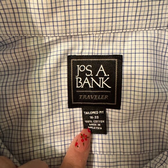 Jos. A. Bank Traveler Men’s Dress Shirt Tailored Fit 16-33 Blue Check Spread - Picture 8 of 16